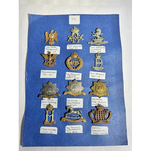 155 - Collection of Army regiment cap badges (12). To include, 1st Royal Dragoons 1936-69, 20th Hussars 19... 