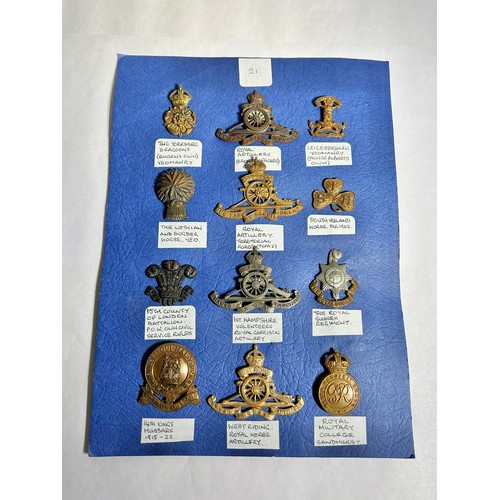 156 - Collection of Army regiment cap badges (12). To include, The Yorkshire Dragoons, Queens Own Yeomanry... 