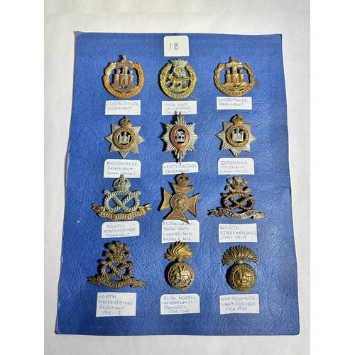 159 - Collection of Army regiment cap badges (12). To include, Dorsetshire Reg, York and Lancaster Reg, De... 