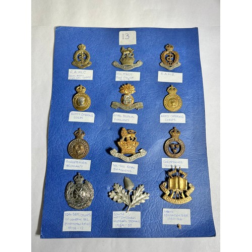 163 - Collection of Army regiment cap badges (12). To include, R.A.M.C. Royal Army Medical Corps, Military... 