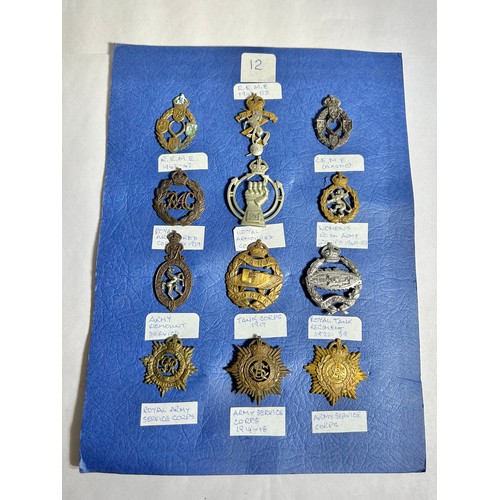 164 - Collection of Army regiment cap badges (12). To include, R.E.M.E, 1942-47. 1947-53 & plastic. Ro... 