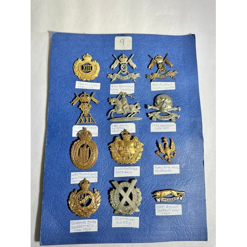 167 - Collection of Army regiment cap badges (12). To include, 13th Hussars 1901-22, 9th Queens Royal Lanc... 