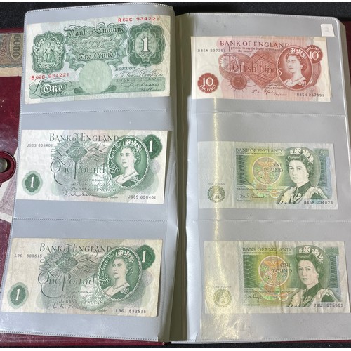 179 - World Bank note collection. A folder containing notes from the UK, various 10 shillings and £1 notes... 