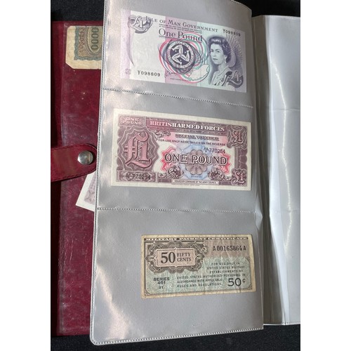 179 - World Bank note collection. A folder containing notes from the UK, various 10 shillings and £1 notes... 