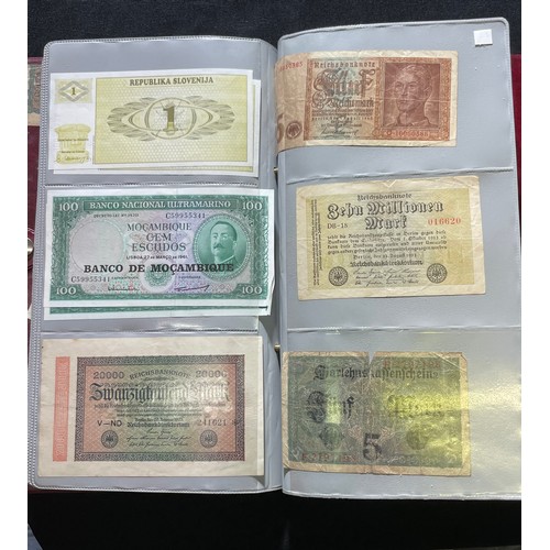 179 - World Bank note collection. A folder containing notes from the UK, various 10 shillings and £1 notes... 