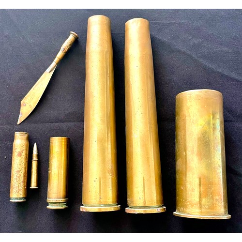 175 - Collection of Brass shells and trench art (7). 2 x 40mm anti-aircraft shells marked 1954 & 1958.... 