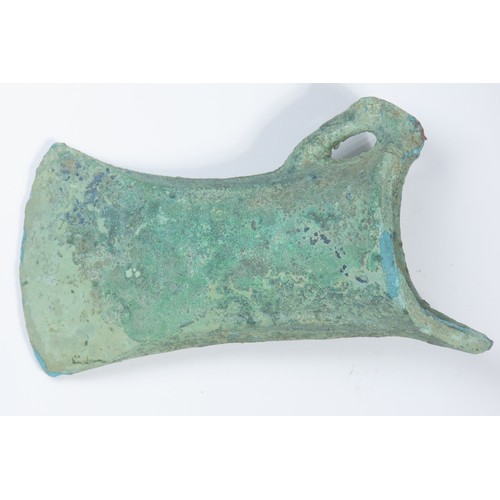 23 - European Bronze Age looped and socketed axe head. Circa 1200-800 BCE. Copper-alloy, 177g. 101mm. A f... 