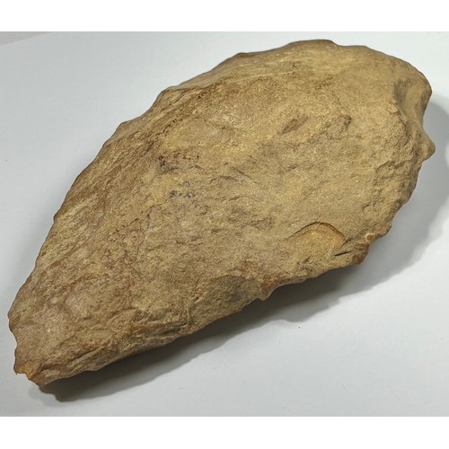 9 - Lower Palaelithic Ovate stone axe. Circa 50000-30000 BCE. 160mm x 58mm. Part of a private collection... 