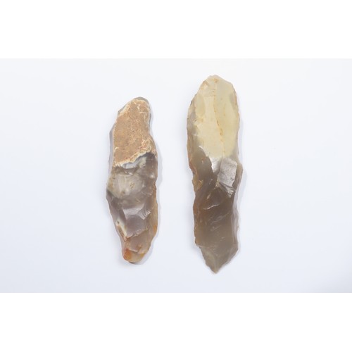 11 - Mesolithic flint fabricators (2). Circa 10000-8500 BCE. 68mm & 80mm. Found on the Isle of Wight.... 