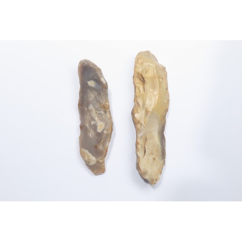 11 - Mesolithic flint fabricators (2). Circa 10000-8500 BCE. 68mm & 80mm. Found on the Isle of Wight.... 