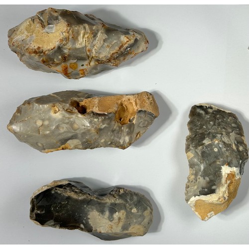 13 - Group of Mesolithic flint adz (4). Circa 10000-8500 BCE. 92-120mm. Found on the Isle of Wight. Part ... 