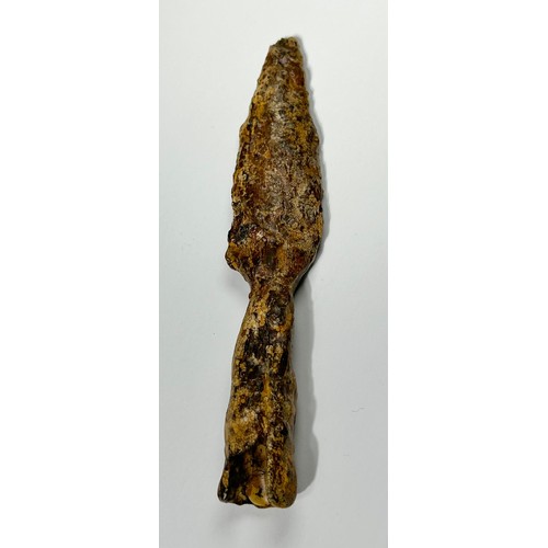 71 - Anglo Saxon iron spear head. 120mm. Circa 6th century CE. A socketed spear with a short leaf-shaped ... 