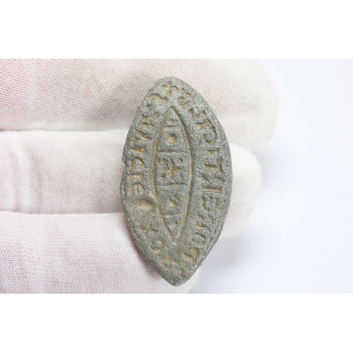 90 - Medieval lead seal. Circa 13th-14th century CE. Lead-alloy, 19.69g. 42mm. A personal seal  matrice d... 