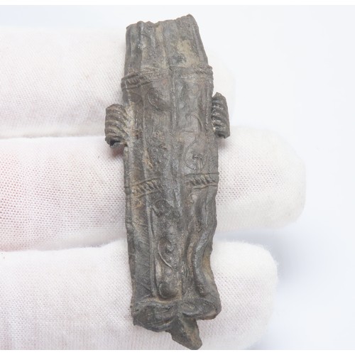 97 - Medieval pilgrims pewter needle case. Circa 16th century CE. Formed of cylindrical body decorated wi... 