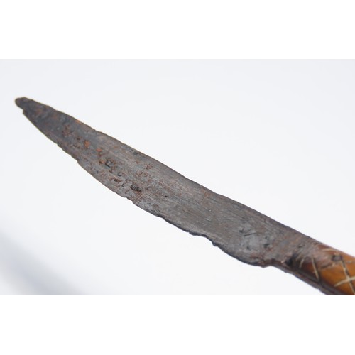 123 - Post medieval bone handled iron tanged knife. Circa 16th-17th century CE. 165mm, 24.53g. The handle ... 