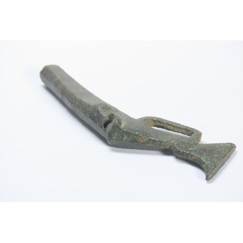 125 - 17th Century Toy Musket. Copper-alloy, 18g. 75mm. Cast in one piece with  fishtail butt, faceted bar... 