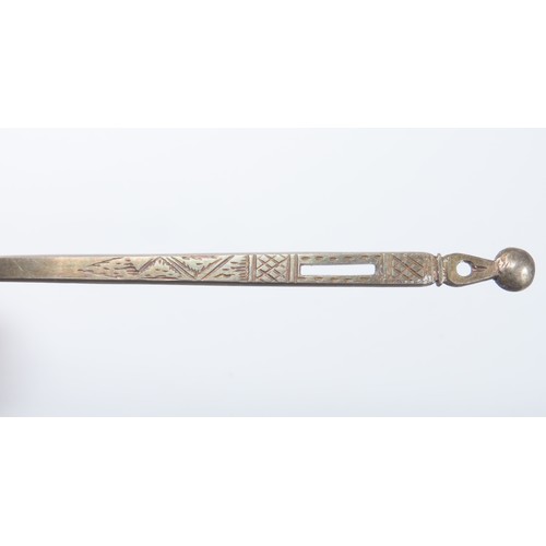 119 - Post medieval silver bodkin. Circa 1600-1700 CE. 6.84g. 110mm. A long tapering pin with an ear scoop... 