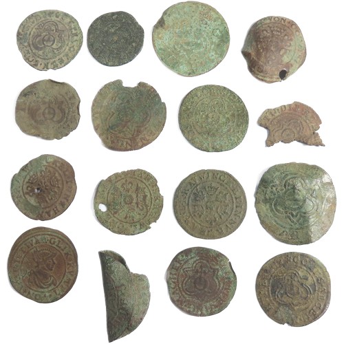 519 - collection of copper jettons. Circa 17th century CE. various Nuremberg types. 1.46g/1.39g. 24.40mm/1... 