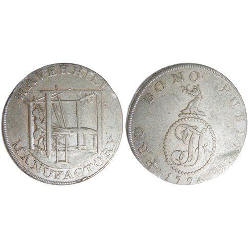 524 - 1794 Haverhill Manufactory Halfpenny Token. Edge inscription: 'PAYABLE AT IOHN FINCHAMS SUFFOLK'. Co... 