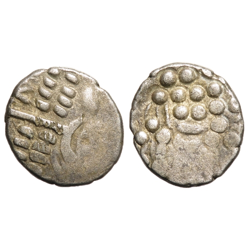 169 - Durotriges silver stater. Cranborne Chase type. Wreath, cloak and crescents. R. Disjointed horse lef... 