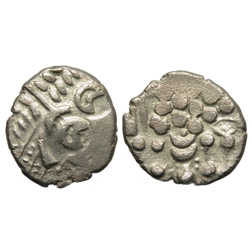 153 - Durotriges silver stater. Cranborne Chase type. Wreath, cloak and crescents. R. Disjointed horse lef... 