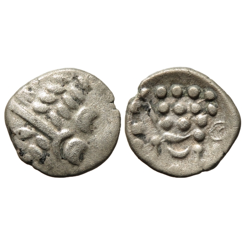 154 - Durotriges silver stater. Cranborne Chase type. Wreath, cloak and crescents. R. Disjointed horse lef... 