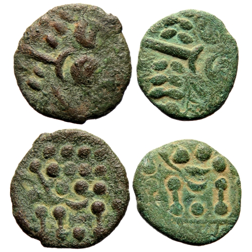 164 - Durotriges bronze/billon staters (2). Cranborne Chase type. Wreath, cloak and crescents. R. Disjoint... 