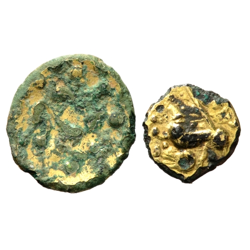 134 - Gallo-Belgic gold-plated stater and quarter stater. Ambiani tribe Gallo-Belgic C biface stater and a... 