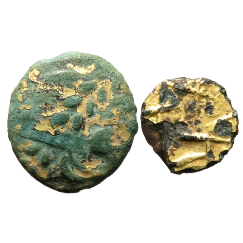 134 - Gallo-Belgic gold-plated stater and quarter stater. Ambiani tribe Gallo-Belgic C biface stater and a... 