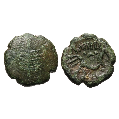 181 - Dobunni ANTED bronze core from a gold plated stater. Circa 20-43 AD. 17mm, 4.36g. Tree symbol on pla... 