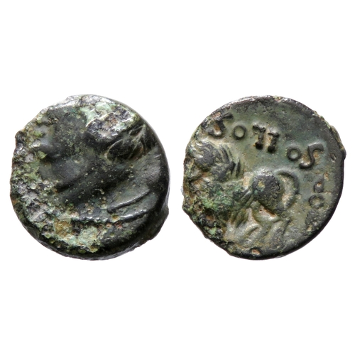 137 - Viramandui bronze SOLLOS au lion c. 60BC - 40BC. 14mm, 1.98g. LT.8570; DT.527