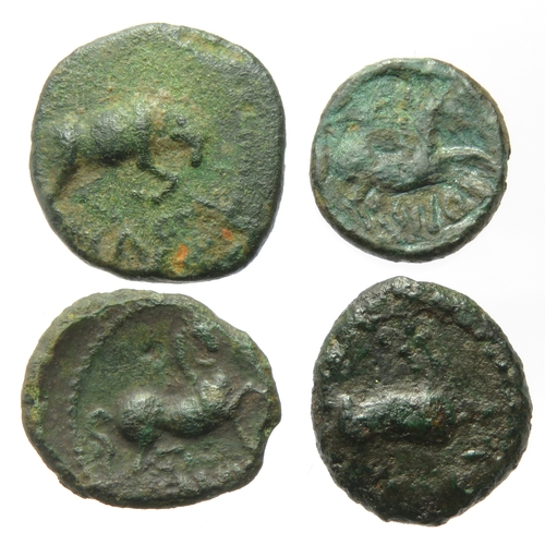 182 - Cunobelinus bronze unit group (4). Including a Cunobelinus Rex ABC 2966, Stepping Horse ABC 2975, Bu... 