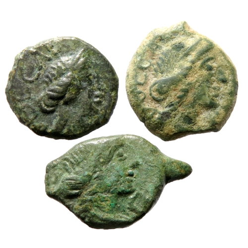 138 - GAUL, Volcae-Arecomici bronze units (3) DEMOS type. Obv: Head of Artemis right. Rev: Demos standing ... 