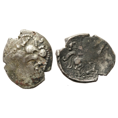 140 - Baiocasses silver stater. 27mm, 6.68g. Northwest Gaul, circa 100-50 BC. Celticised head right. R. Ho... 