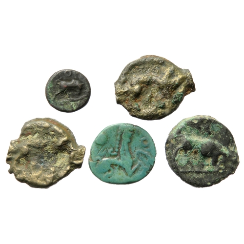 145 - Celtic bronze and potin group (5). Largest 20mm. to include a Thurrock type of the Canti, 2 x Leuci ... 