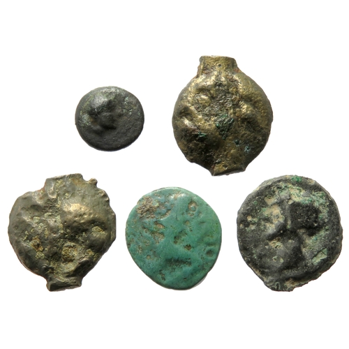 145 - Celtic bronze and potin group (5). Largest 20mm. to include a Thurrock type of the Canti, 2 x Leuci ... 