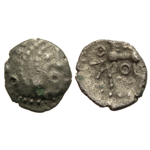 179 - Dobunni Silver Unit. Circa 1st century BC-1st century AD. Silver, 1.13g, 12mm. Moon head right, cres... 