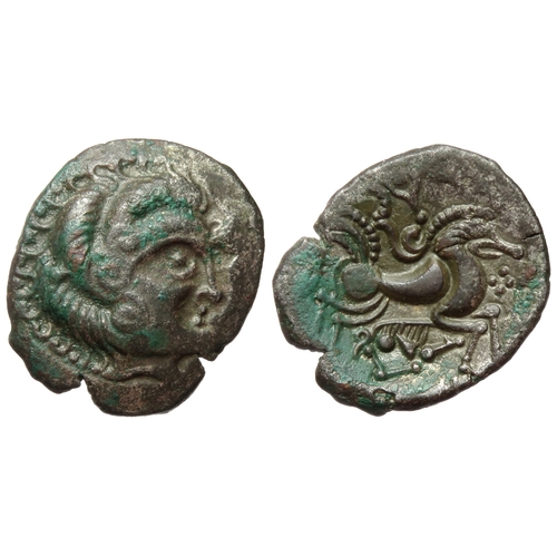 141 - North-West Gaul, Armorica, Coriosolites. Circa 75-50 BC. Billon Stater. 6.62g. 23mm. Head facing rig... 