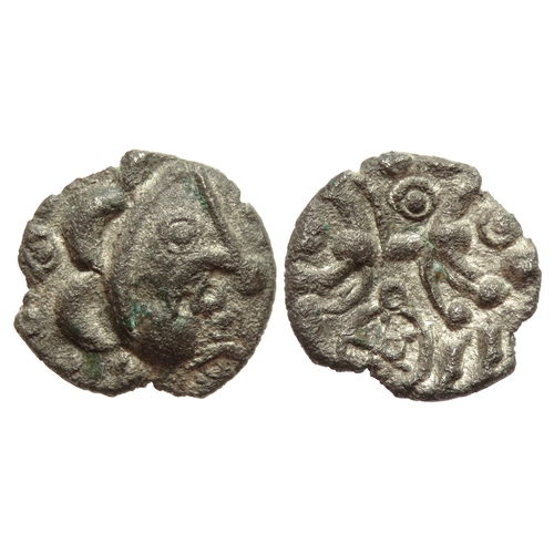 174 - Dobunni Potterne moon head silver unit. Circa 1st century BC-1st century AD. Silver, 0.84g, 12mm. Mo... 