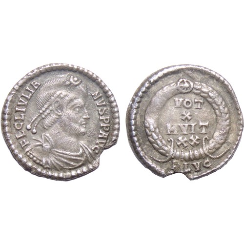 288 - Julian II . 360 - 363 AD. Silver, 1.23g. 17.5mm. FL CL IVLIANVS P P AVG, rosette-diademed, draped, a... 