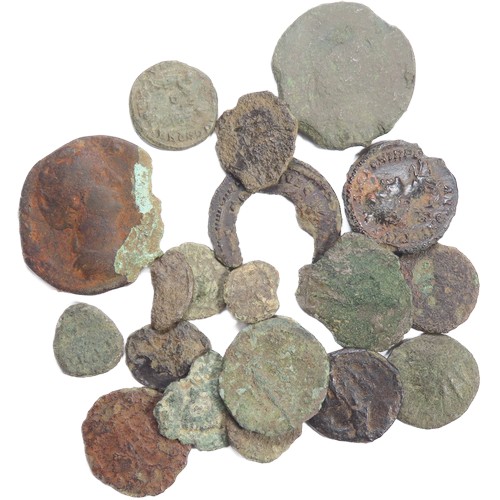 294 - collection of pas recorded roman bronze coins from various emperors. 1.16g-3.16g. 12mm-18mm.