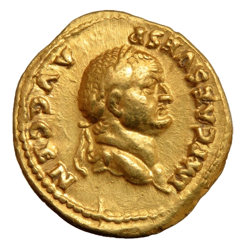 253 - Vespasian Aureus. 69-79 AD. Laureate bust right, IMP CAES VESP AVG CEN. R. PAX AVG, Pax standing lef... 