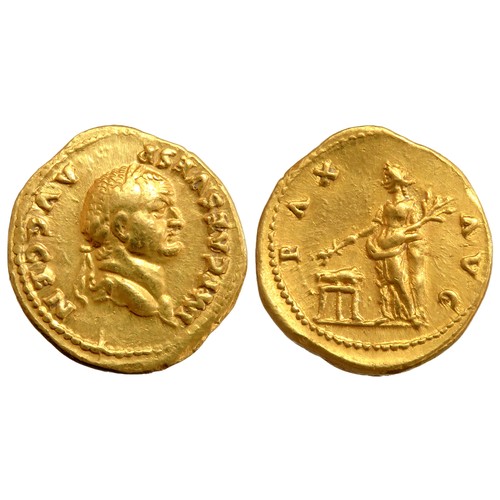 253 - Vespasian Aureus. 69-79 AD. Laureate bust right, IMP CAES VESP AVG CEN. R. PAX AVG, Pax standing lef... 