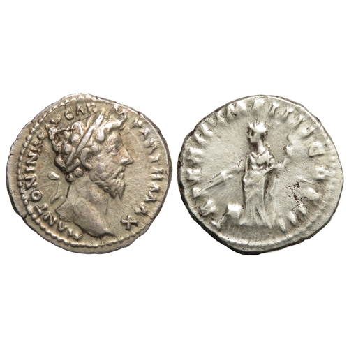 275 - Marcus Aurelius denarius. Rome, 168 AD. Silver, 3.21g. 20mm. Laureate head right, M ANTONINVS AVG AR... 