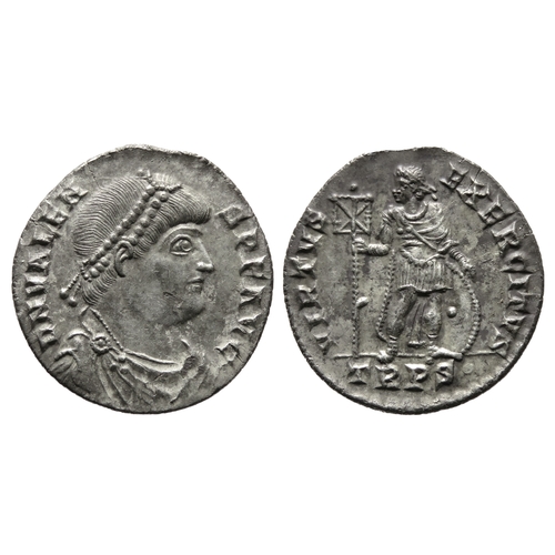 289 - Valens Miliarense. Trier, AD 367-375. Silver, 24mm. 4.36g. DN VALEN-S P F AVG, diademed, draped and ... 