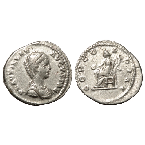 283 - Plautilla denarius. Laodicea, 202 AD. Silver, 21mm. 3.73g. Draped bust right, PLAVTILLAE AVGVSTAE. R... 