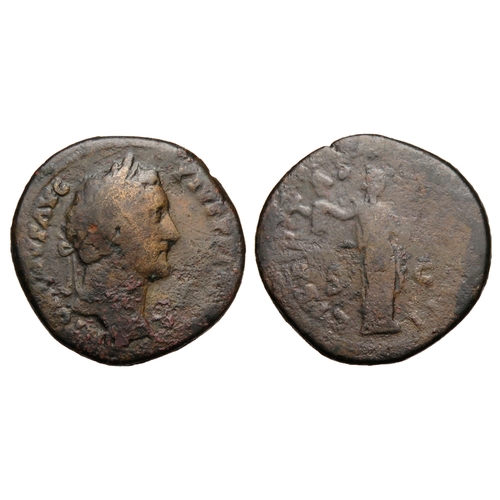 265 - Antoninus Pius sestertius. Rome, 153 AD. Brass, 33mm. 21.64g. Laureate bust right, ANTONINVS AVG PIV... 