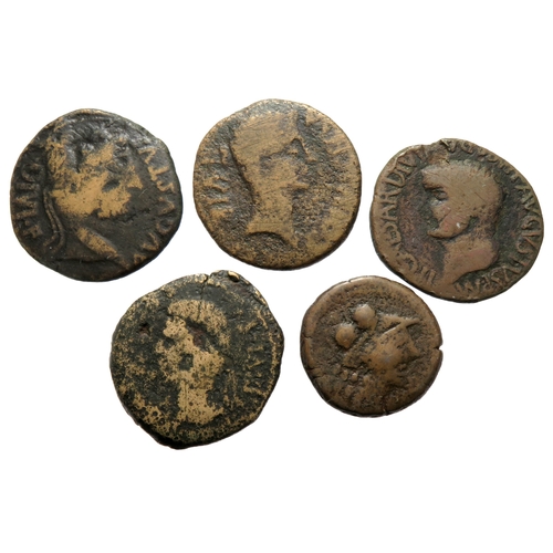 242 - Iberia AE As group (5). Circa 1st century AD. Imitations of Roman coins of Claudius and Augustus. Re... 