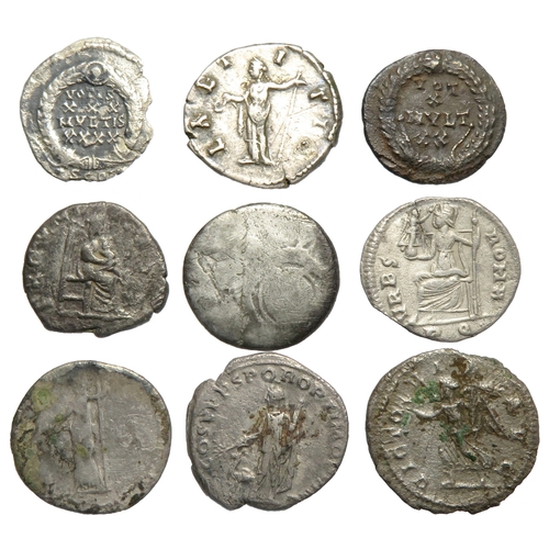 304 - Roman silver coin group (9).Vespasian, Trajan, Faustina II, Julia Domna, Severus Alexander, Julian I... 