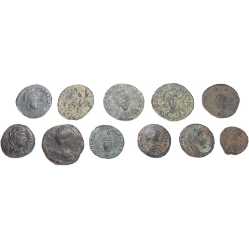 308 - Roman/Byzantine AE coin group (11). Various types and emporers. Copper-alloy, 12mm-18mm. A good stud... 